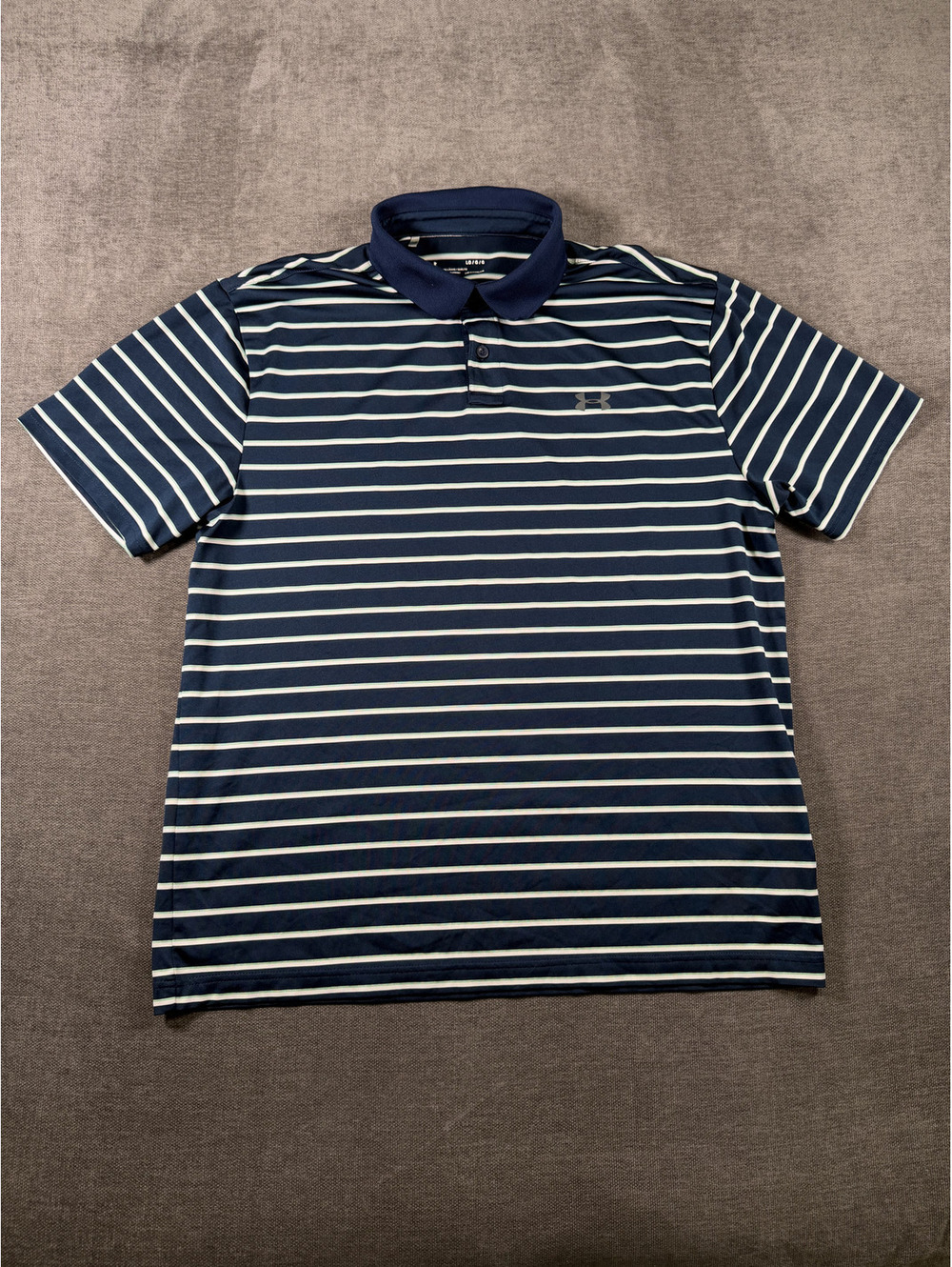 Under Armour Men's Loose Fit HeatGear Polo Shirt Large Navy Blue White Stripes
